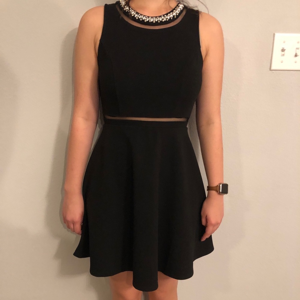Black A-line dress with pearl neck detail medium